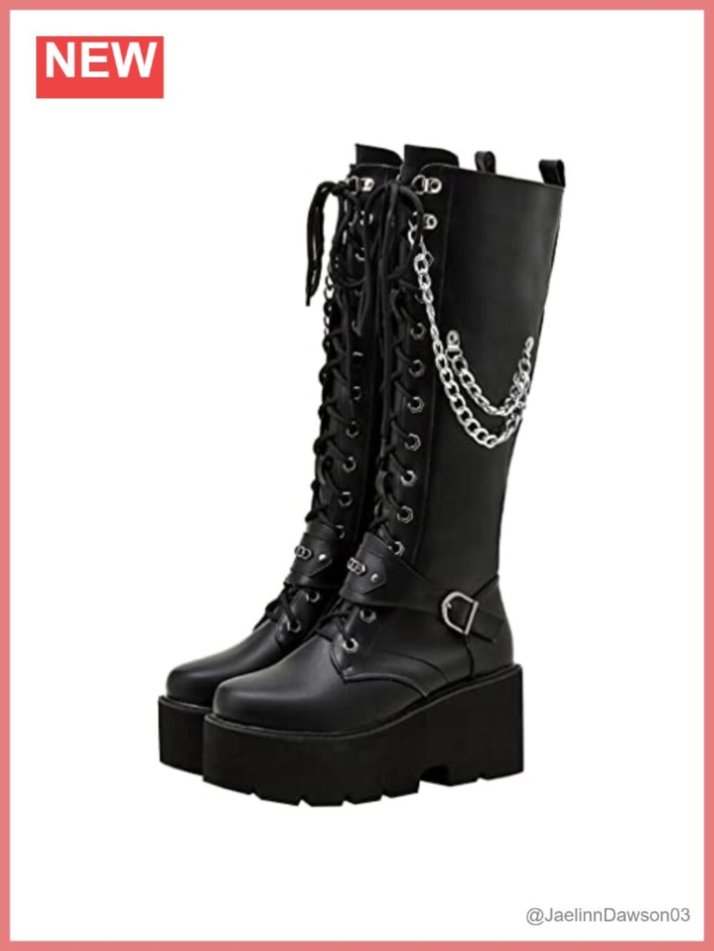 Knee High Lace Up Combat Platform Boots with Side Zipper, Manmade PU Leather